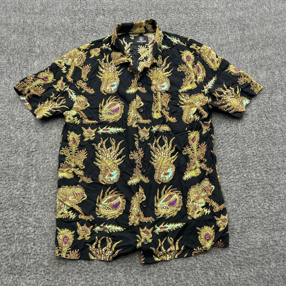 Volcom Tetsunori Tawaraya Artist Series Black Graphic Button Down Shirt Small